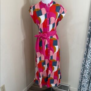 BODEN WOMEN’S GEOMETRIC SWIRL, AMANDA COTTON MIDI SHIRT DRESS US WOMENS 4